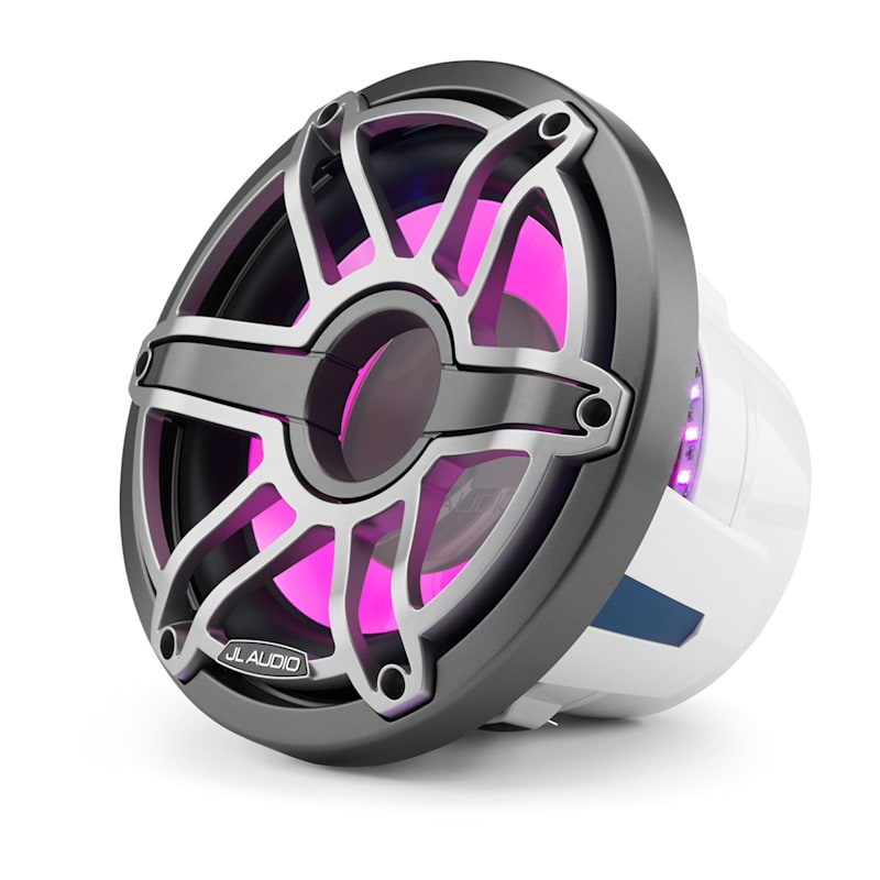JL Audio M6-10W-S-GmTi-i-4 10-inch M6 enclosed-use marine subwoofer, LED Titanium Sport Grille