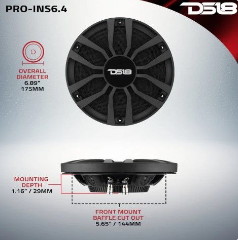 DS18 6.5” Ultra Slim Mid-Range Loudspeaker with Neodymium Magnet | 120W RMS 4Ω — PRO-INS6.4
