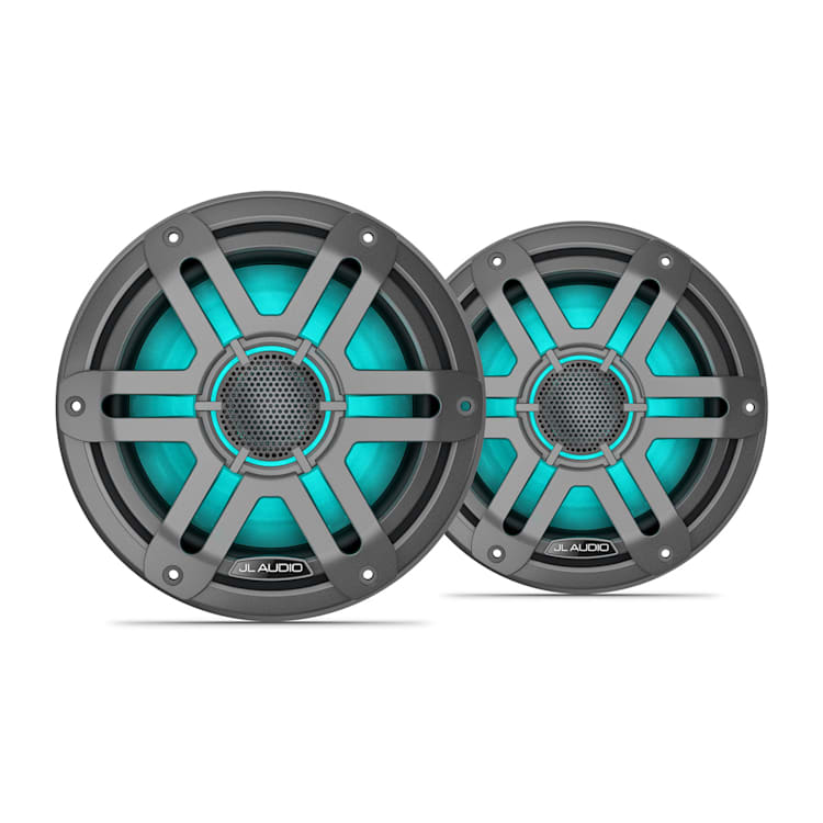 JL Audio M200 7.7-inch marine speakers with LED and gray sport grille
