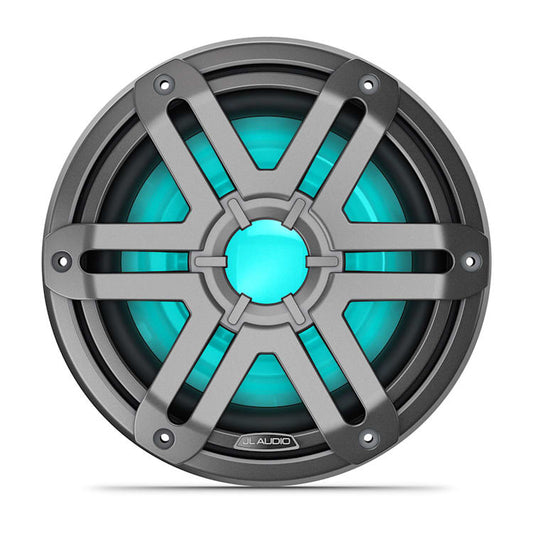 JL Audio M200 10-inch marine subwoofer with LED and gray sport grille